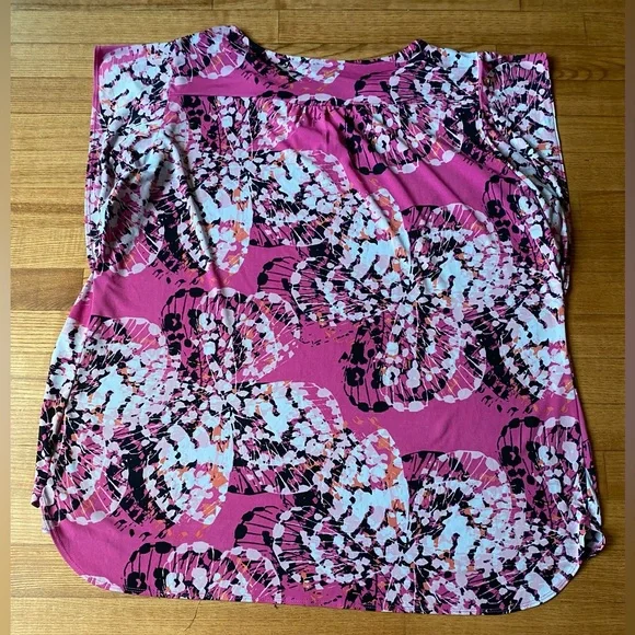 Worthington Womens size 2X Pink White Black Abstract Butterfly flowy Blouse - Picture 3 of 3